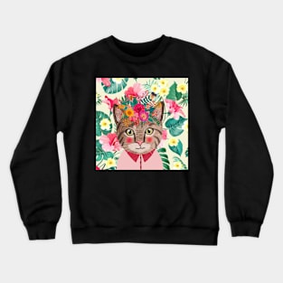 cat with flowers Crewneck Sweatshirt